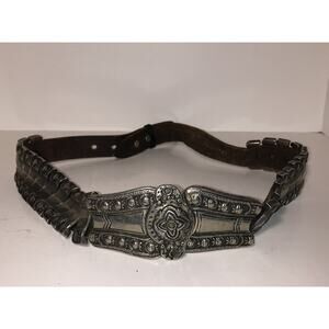 SAKS Fifth Avenue Leather Articulated Silver EtruscanBelt ITALY 31-33 waist